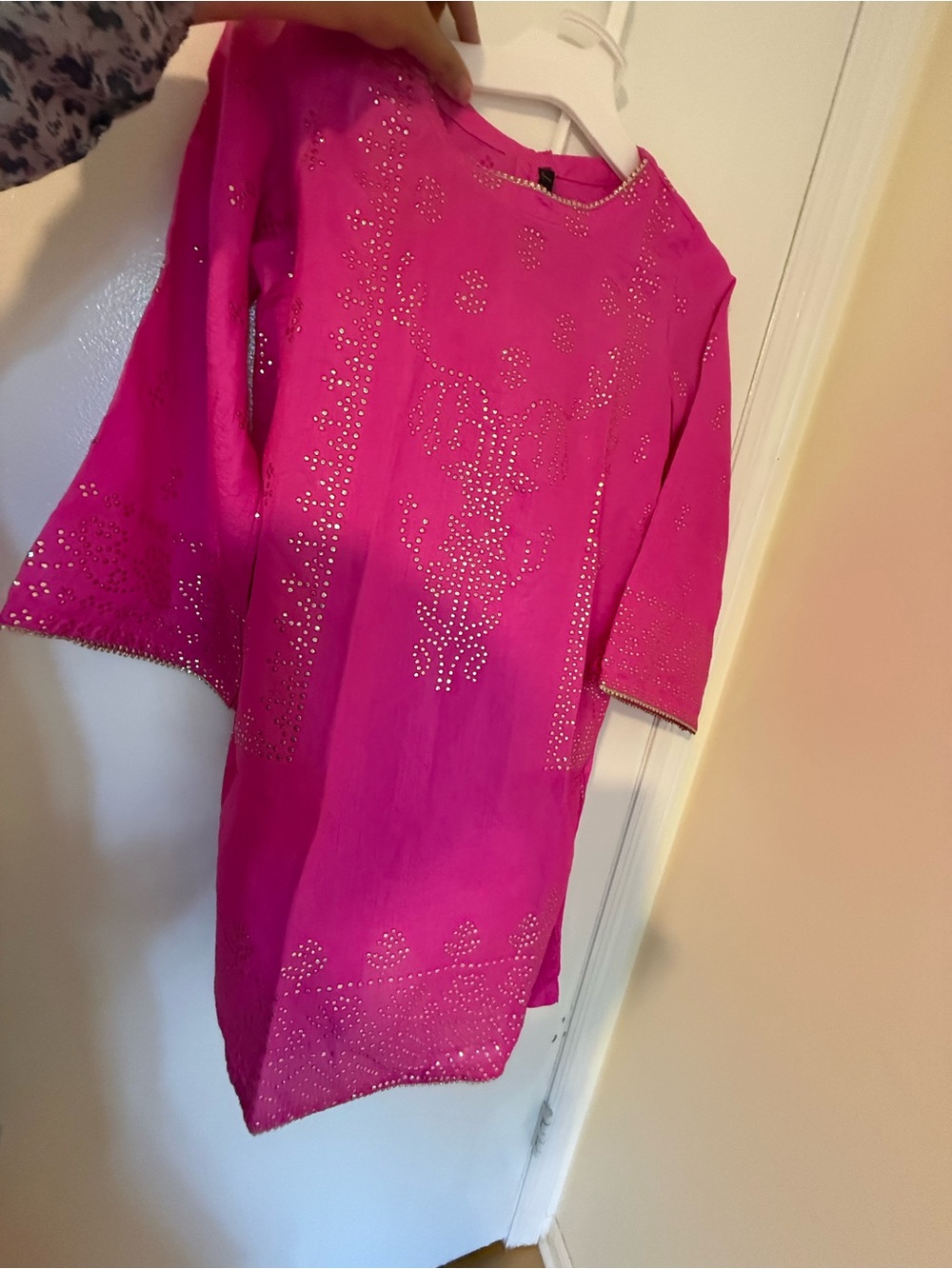 Girls' Bright Pink Long-Sleeve Embellished Tunic